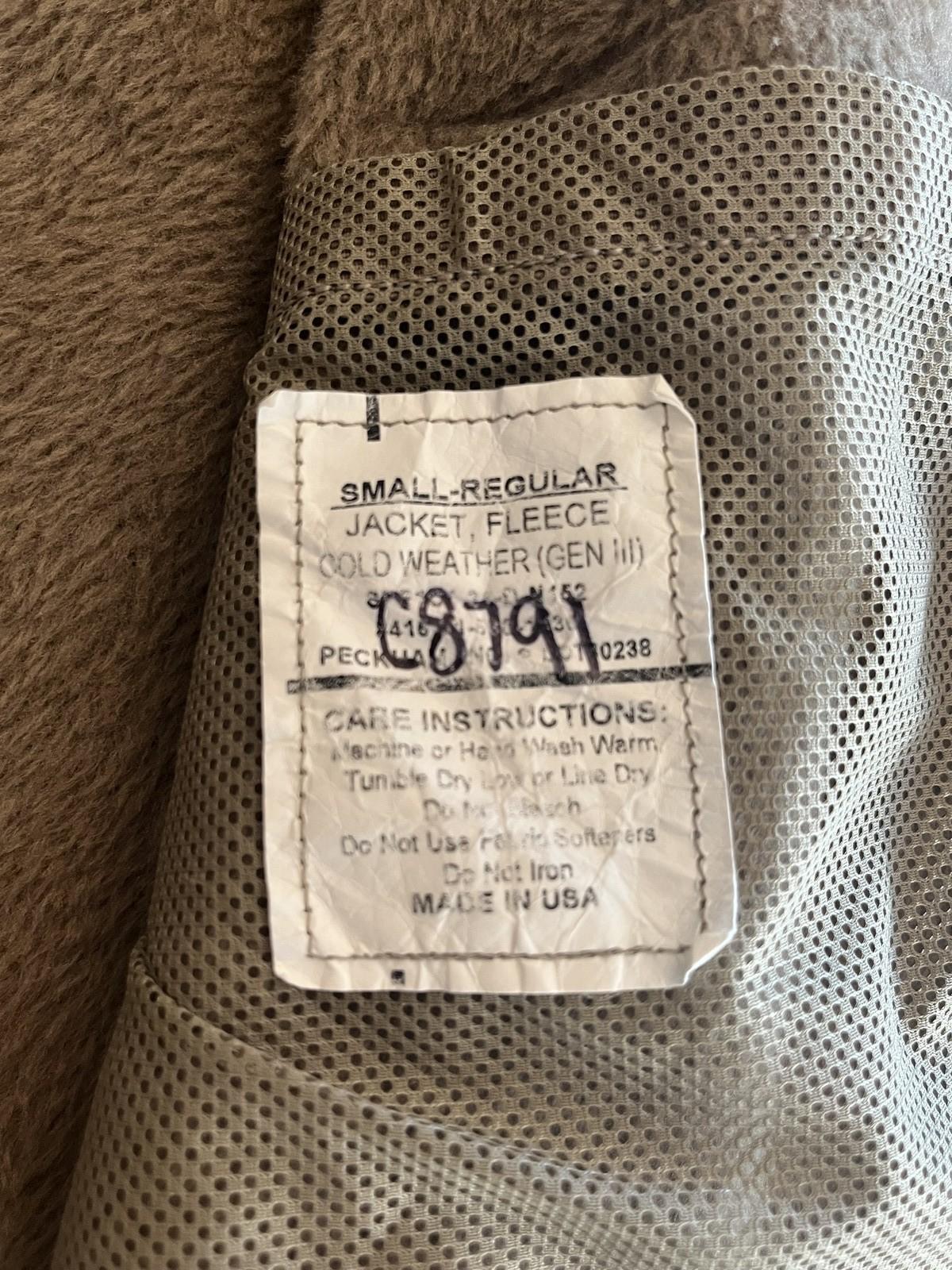 Polartec Gen III Level 3 Fleece Jacket Small-Regular Tan Military Cold Weather