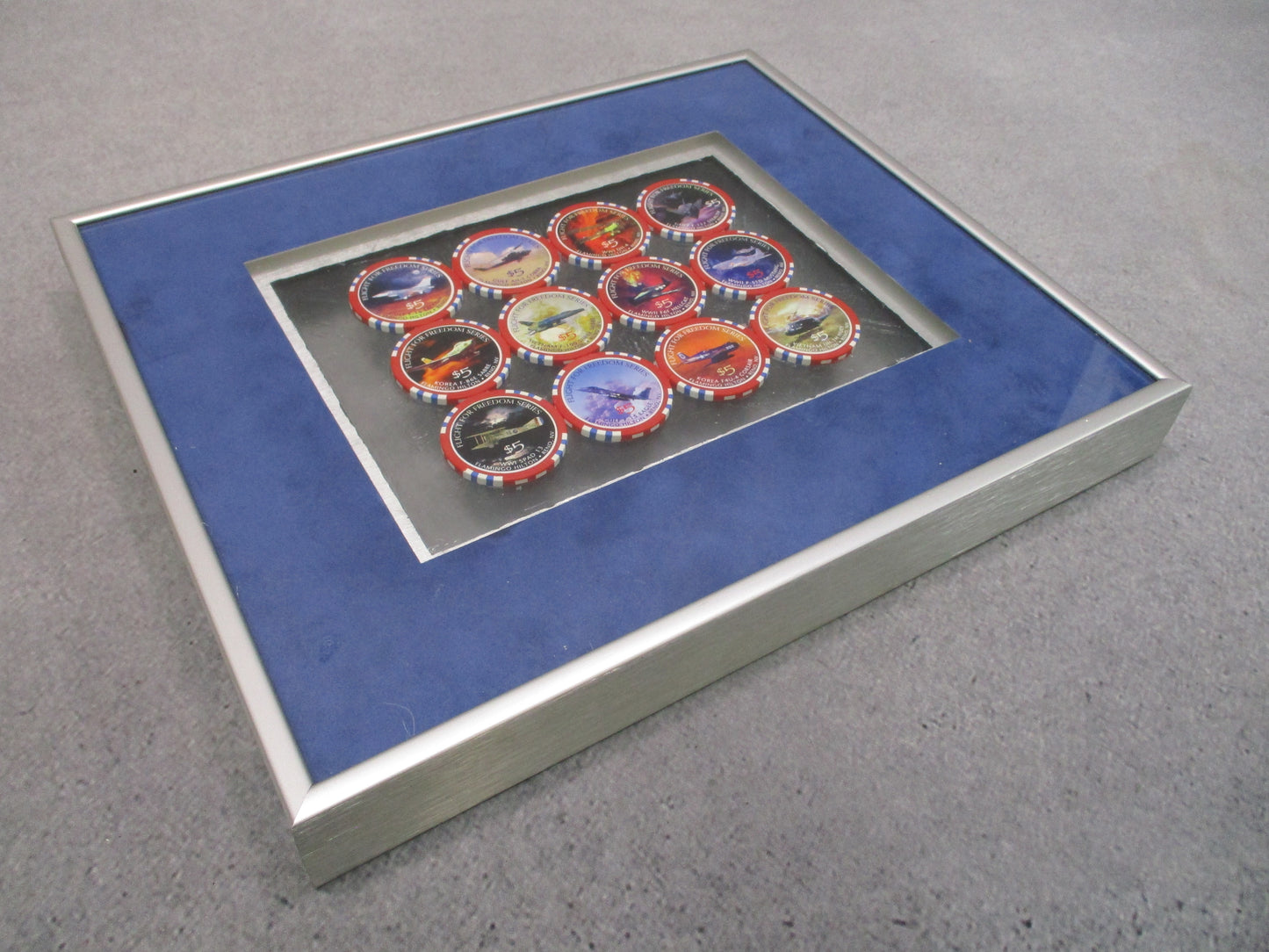 Flamingo Hilton Reno Flight for Freedom Casino Chip Display 12 Chip Framed 1997