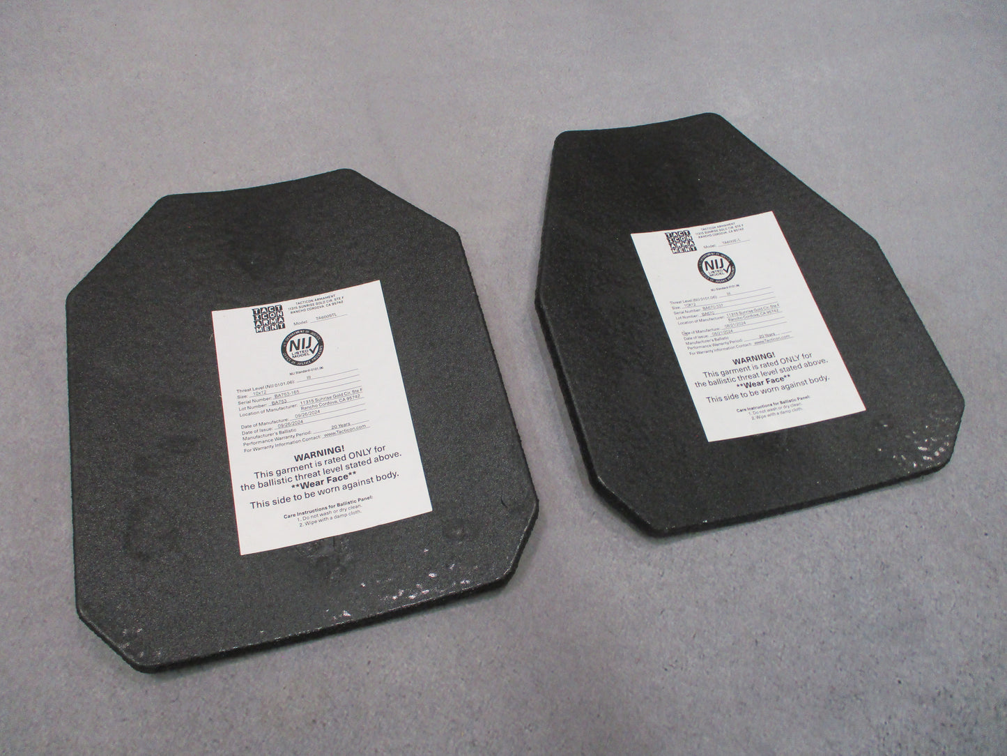 Tacticon Armament TA600STL Level III 10x12 Plate Set Pair Pre-Owned
