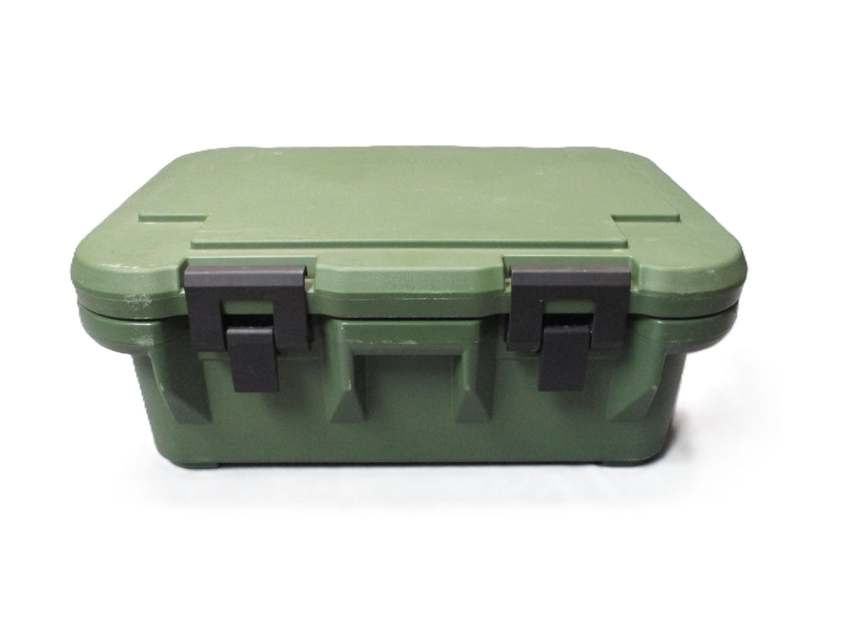 Cambro UPCS160 OD green insulated food carrier with 3 pans and lids, made in USA