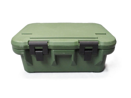 Cambro UPCS160 OD green insulated food carrier with 3 pans and lids, made in USA