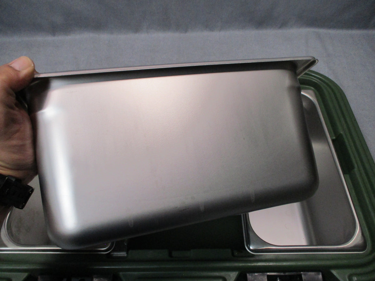 Cambro UPCS160 OD green insulated food carrier with 3 food pans and lids, made in USA