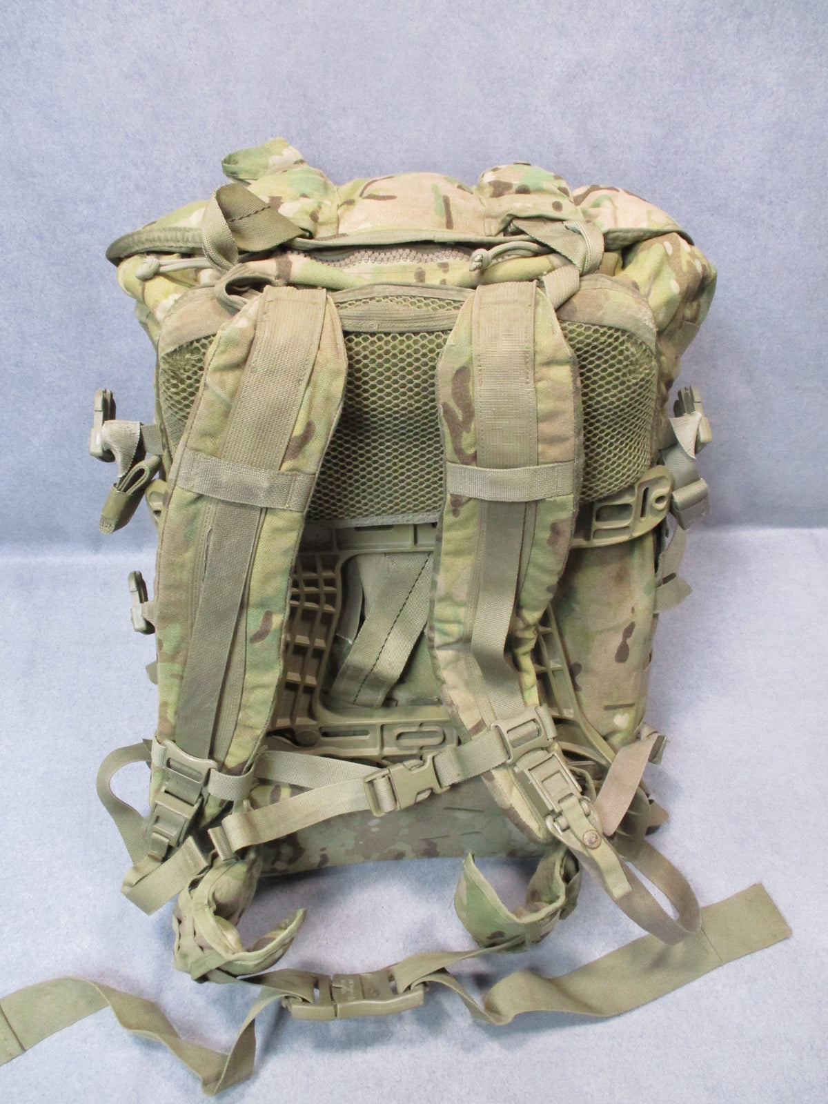 MOLLE 4000 Airborne Test Item rucksack in OCP camo with cracked frame and used fair condition