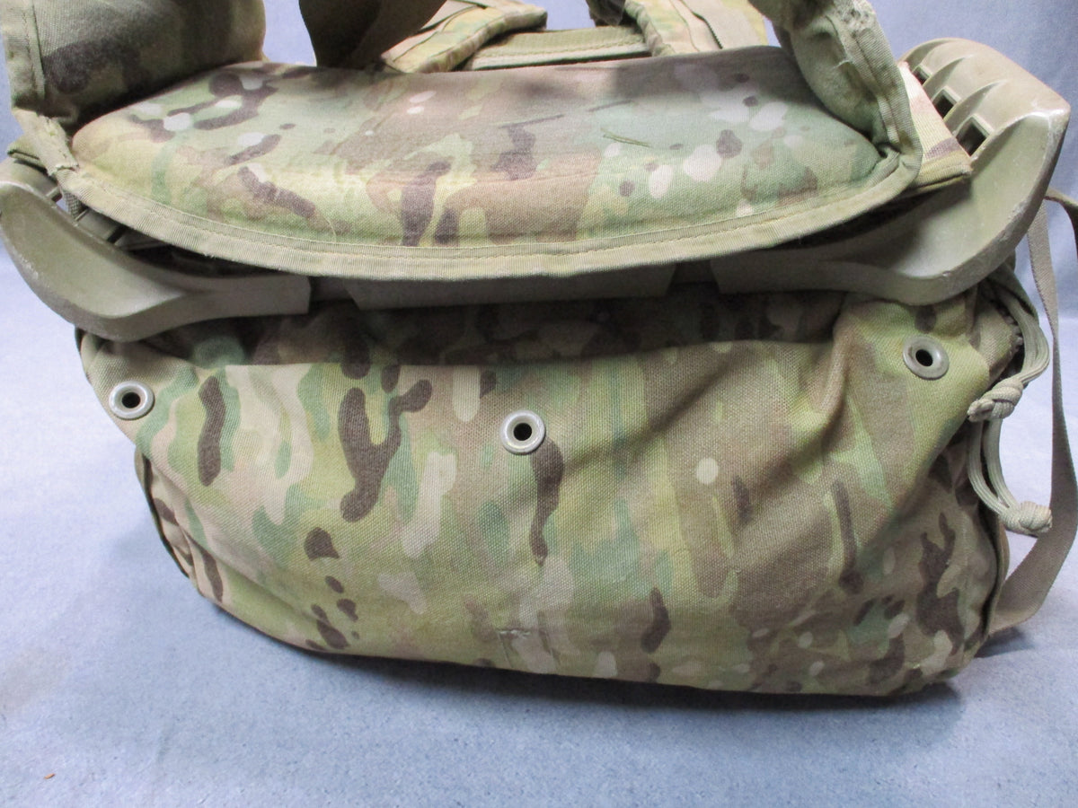 MOLLE 4000 Airborne rucksack camo pack with cracked frame, used fair condition