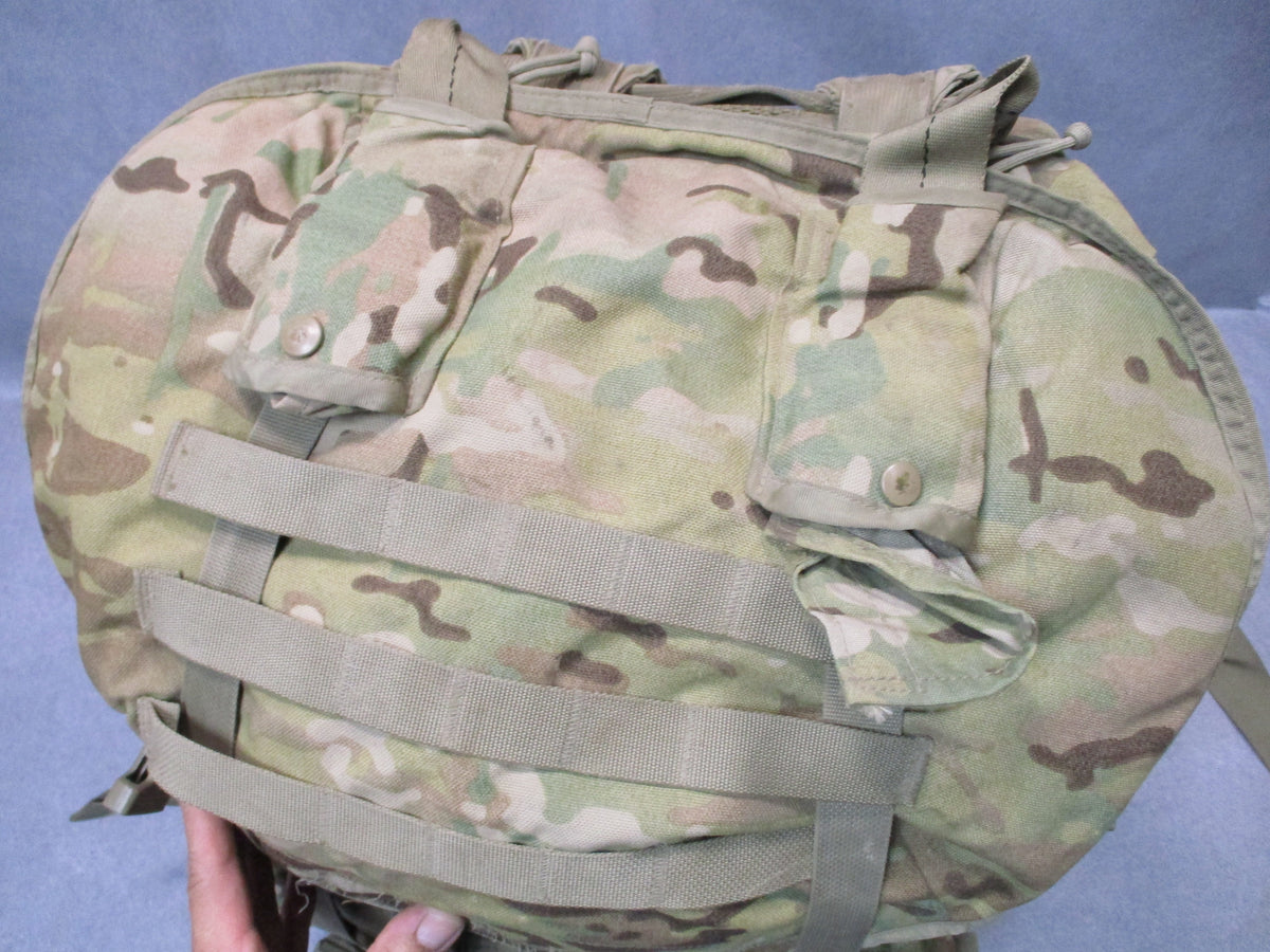 MOLLE 4000 Airborne rucksack camo pack with cracked frame, used fair condition