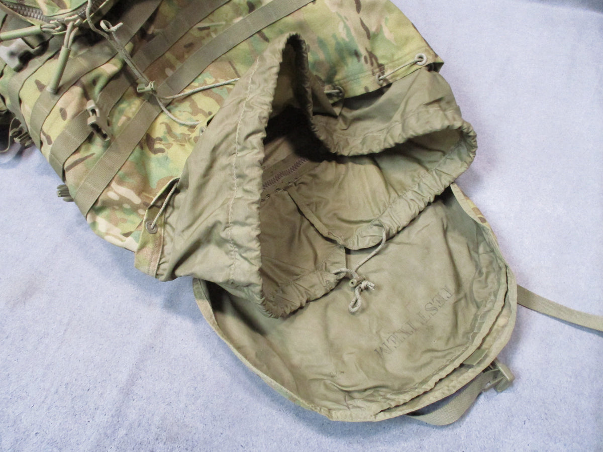 MOLLE 4000 Airborne rucksack camo pack with cracked frame, used fair condition