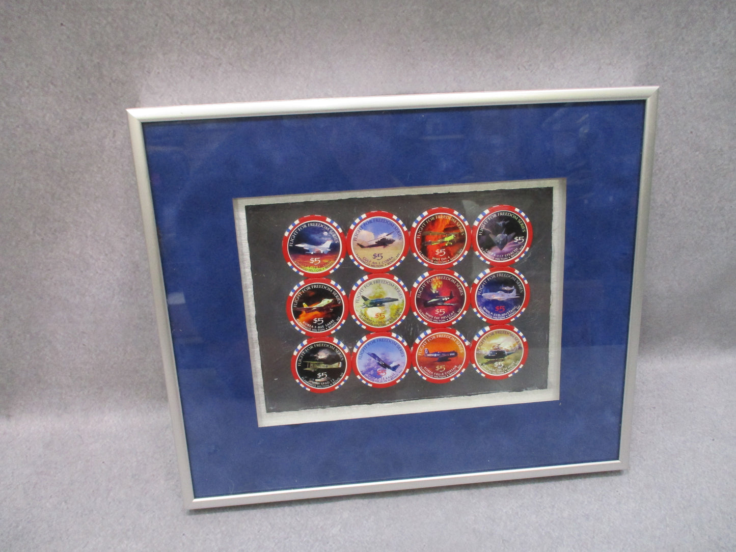 Flamingo Hilton Reno Flight for Freedom Casino Chip Display 12 Chip Framed 1997