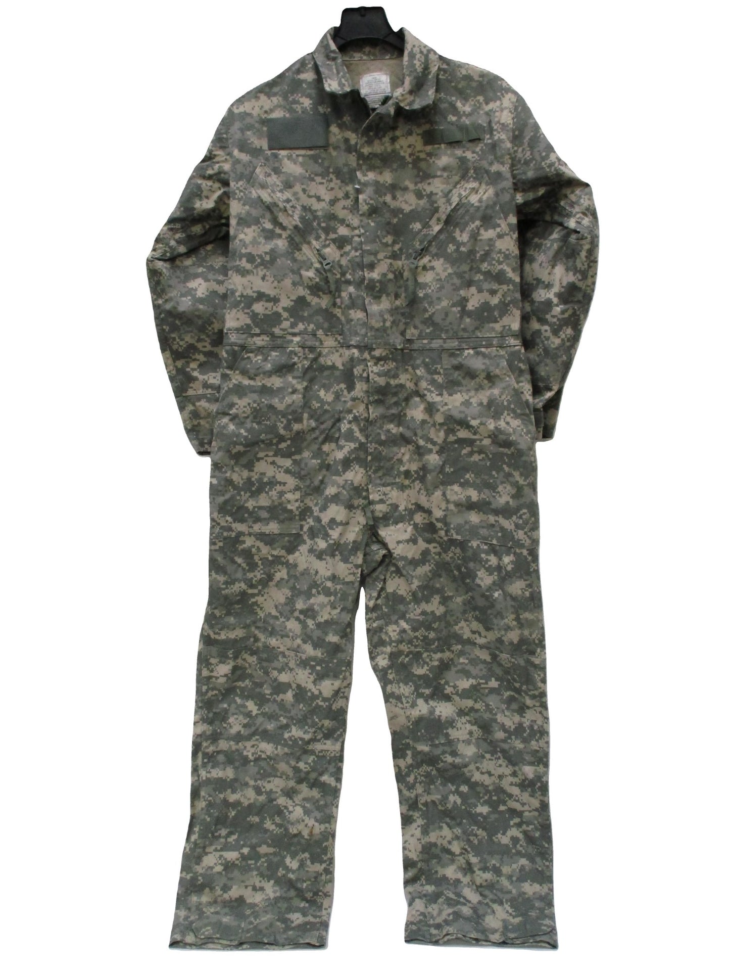 Used Centex Military Gear UCP Type III mechanic coveralls in large size, ACU digital camouflage, military issue, front view.
