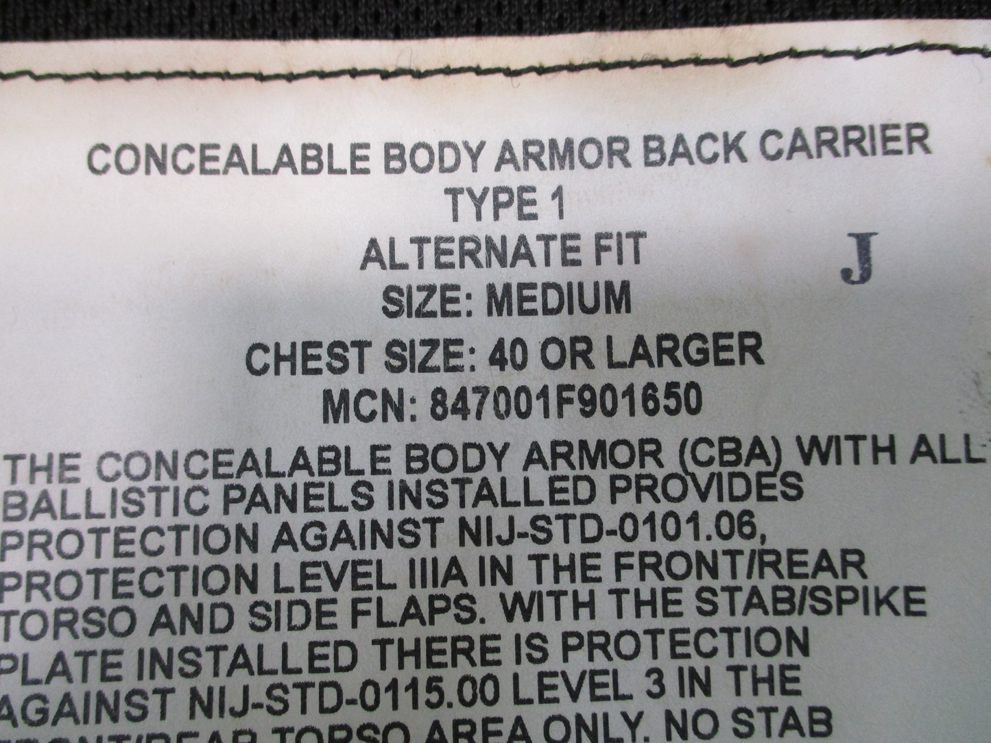 Concealment Vest Black Level IIIA Soft Panels Stab Inserts Medium
