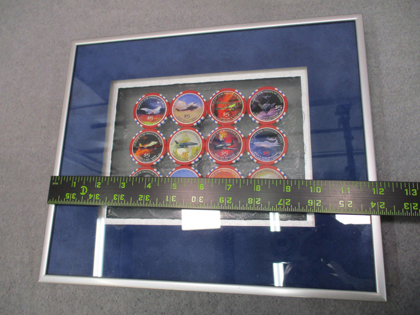 Flamingo Hilton Reno Flight for Freedom Casino Chip Display 12 Chip Framed 1997