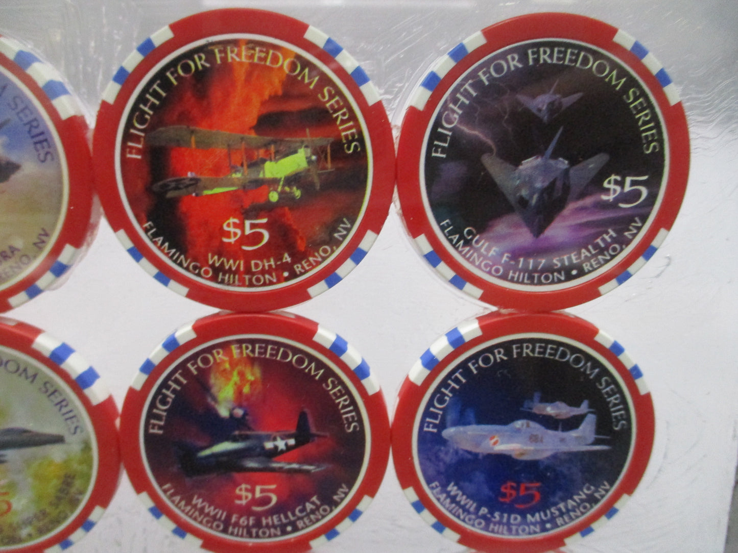 Flamingo Hilton Reno Flight for Freedom Casino Chip Display 12 Chip Framed 1997