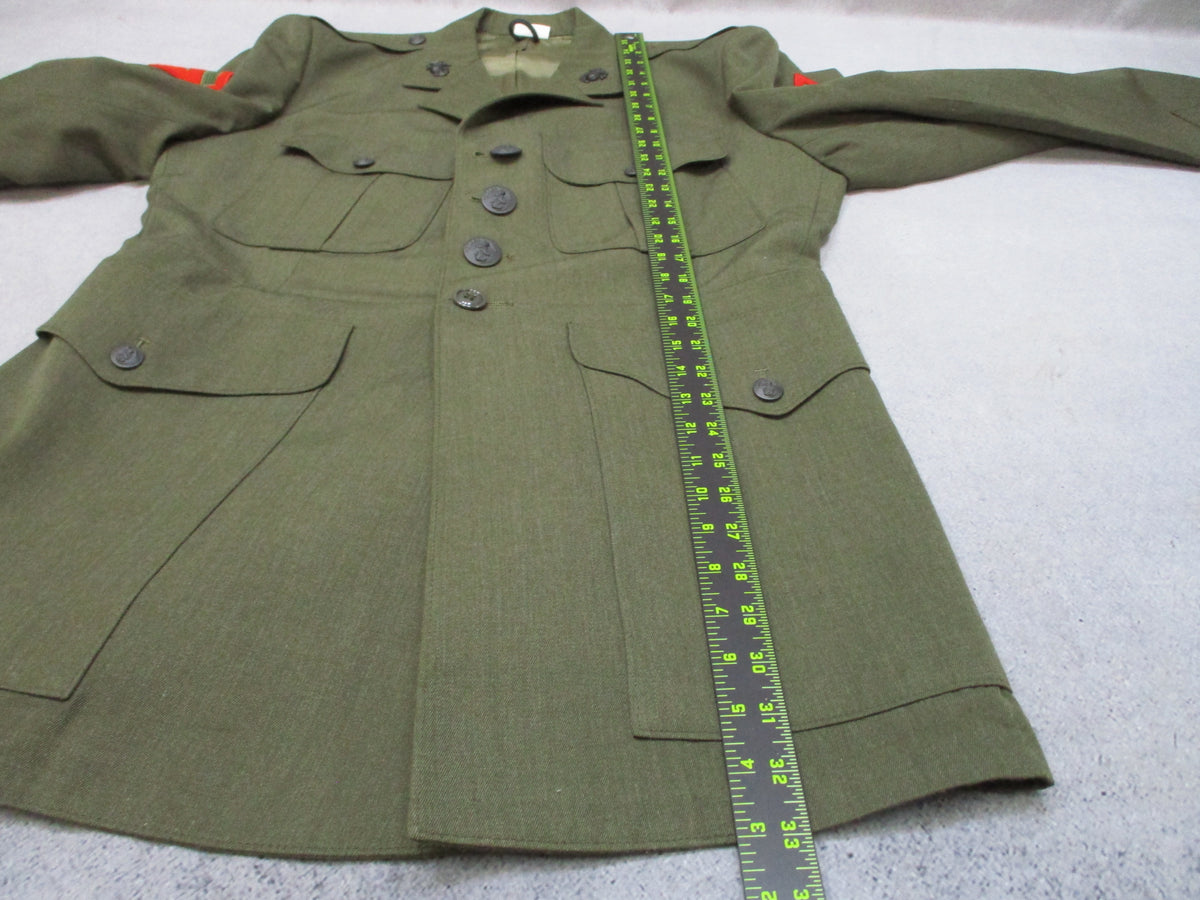 USMC Service Alpha Green Jacket 46L Crown Clothing USA Coat w/ Insignia