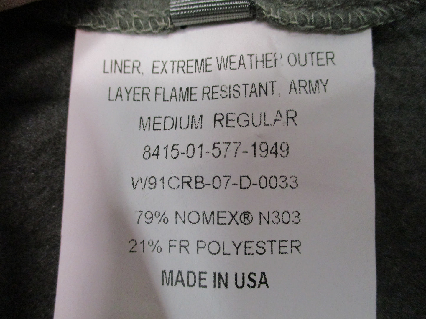 Army EWOL Fleece Jacket Liner Foliage Green Medium Regular Polartec FR 8415-01-5