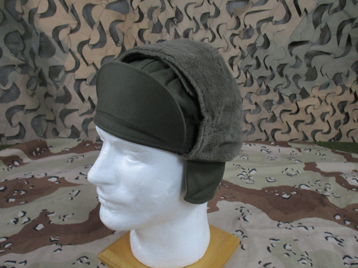 German Bundeswehr Winter Hat Size 55 Olive Green Ear Flap Cap Army Surplus