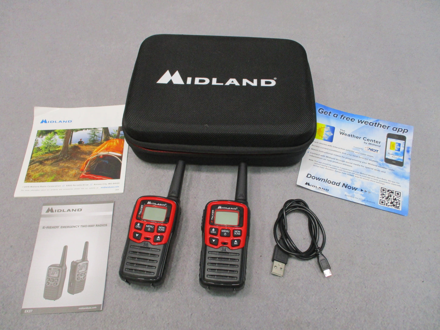 Midland EX37A X-Talker Walkie Talkies Pair Case Manuals Tested