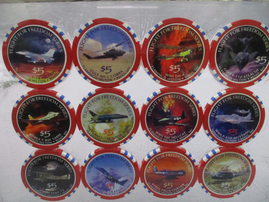 Flamingo Hilton Reno Flight for Freedom Casino Chip Display 12 Chip Framed 1997