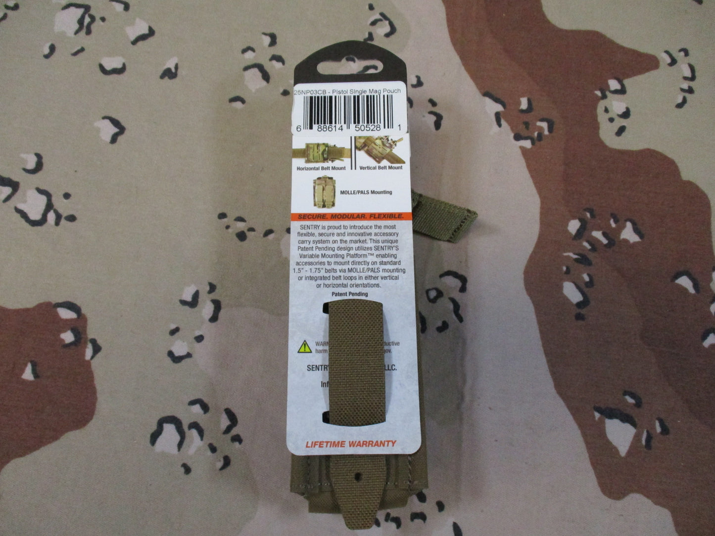 SENTRY Pistol Single Mag Pouch – Coyote  MOLLE/PALS  Variable Mount – laser cut