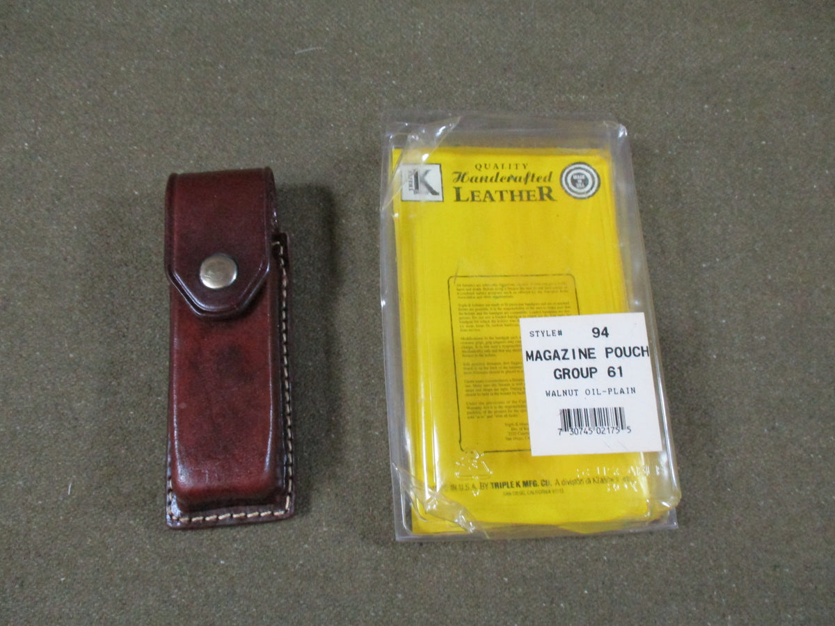 Triple K 94-61 Double Stack .45 Magazine Pouch Walnut Leather Duty Gear NOS