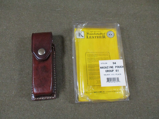 Triple K 94-61 Double Stack .45 Magazine Pouch Walnut Leather Duty Gear NOS
