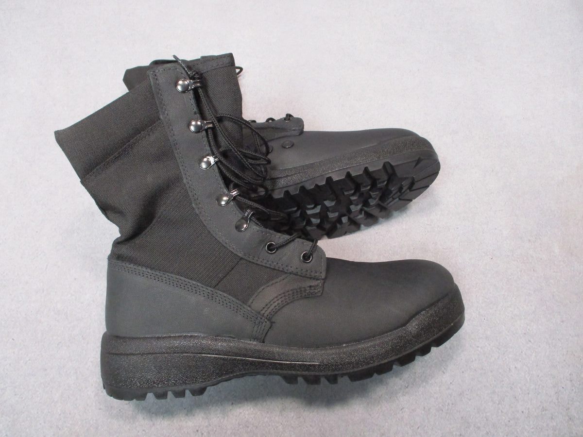 Black Propper military hot weather combat boots for men, US size 10, UK 9.5, displayed on a shelf.