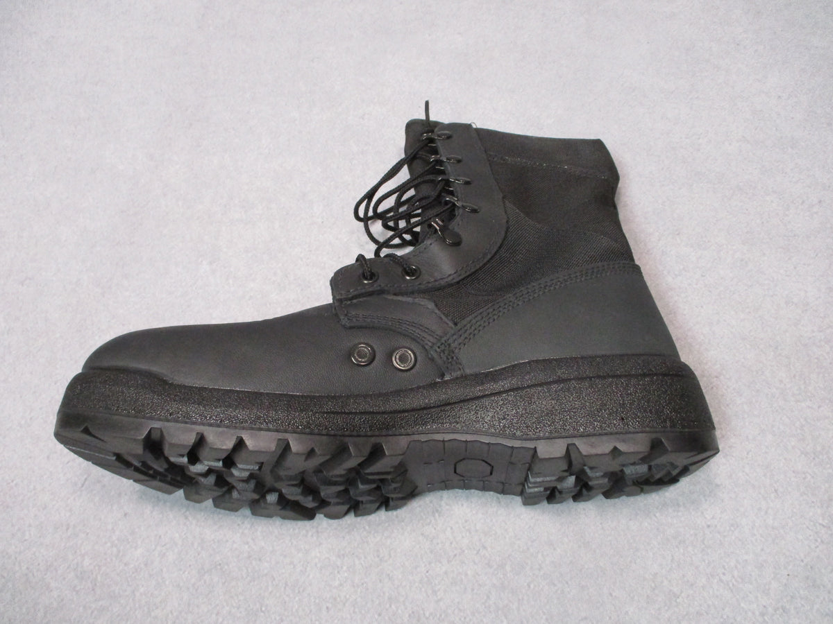 Black Propper military hot weather combat boots, men's US size 10, medium width, sturdy leather and textile construction.