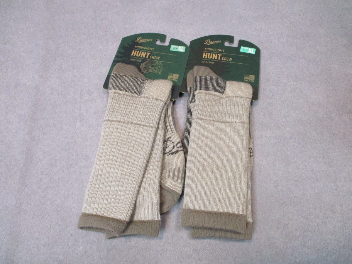 Danner Midweight Hunt Crew Merino Wool Socks, 2-pair pack, XL 12.5-15, USA made