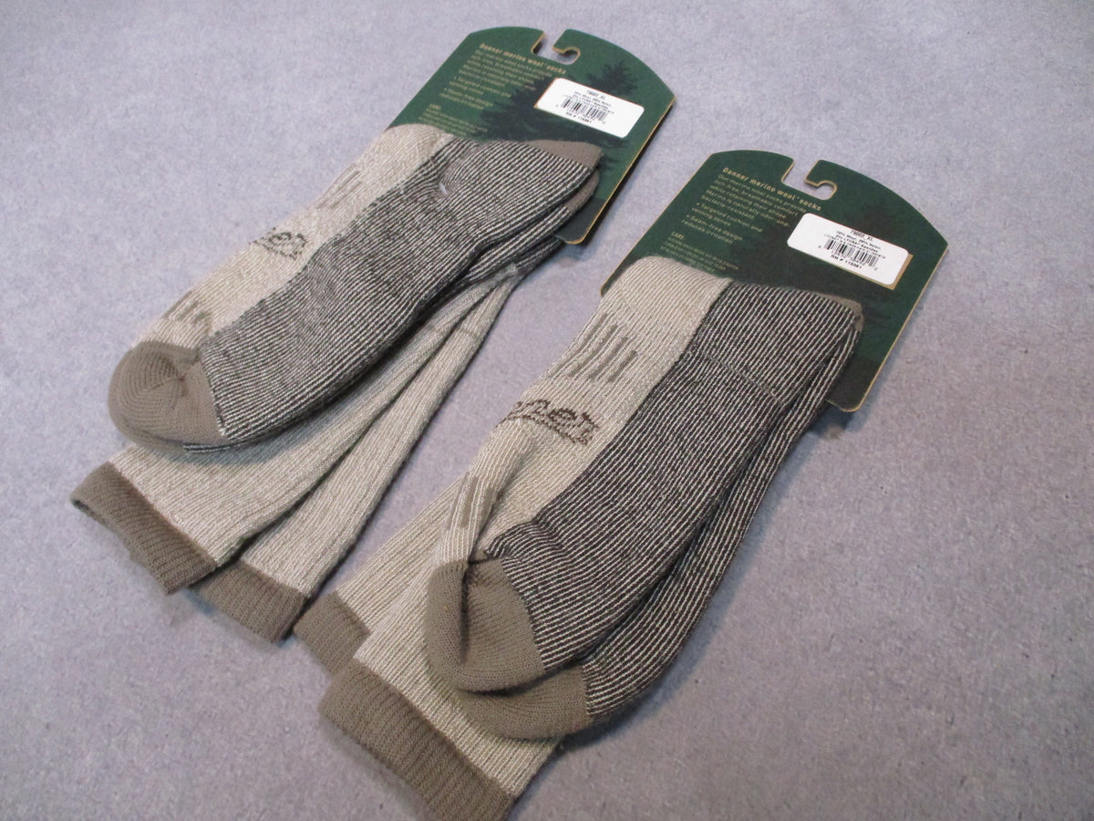 Two pairs of Danner Midweight Hunt crew socks in merino wool, XL 12.5-15, USA made