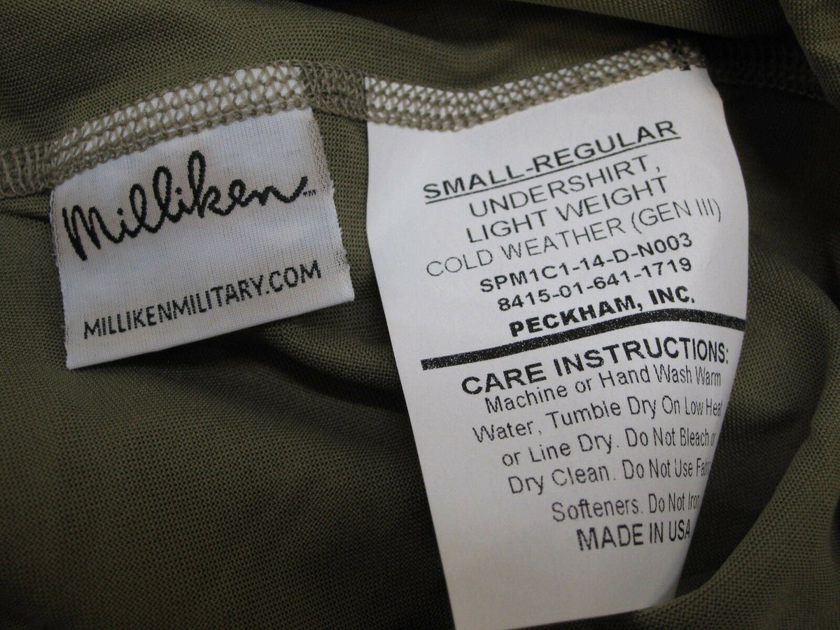 Milliken USGI ECWCS Gen III Level 1 silkweight shirt in coyote, small regular, front view