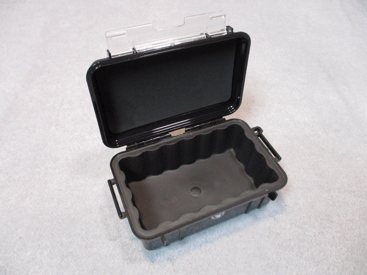 Pelican 1050 black micro case hard protective storage box with rubber liner and secure latch