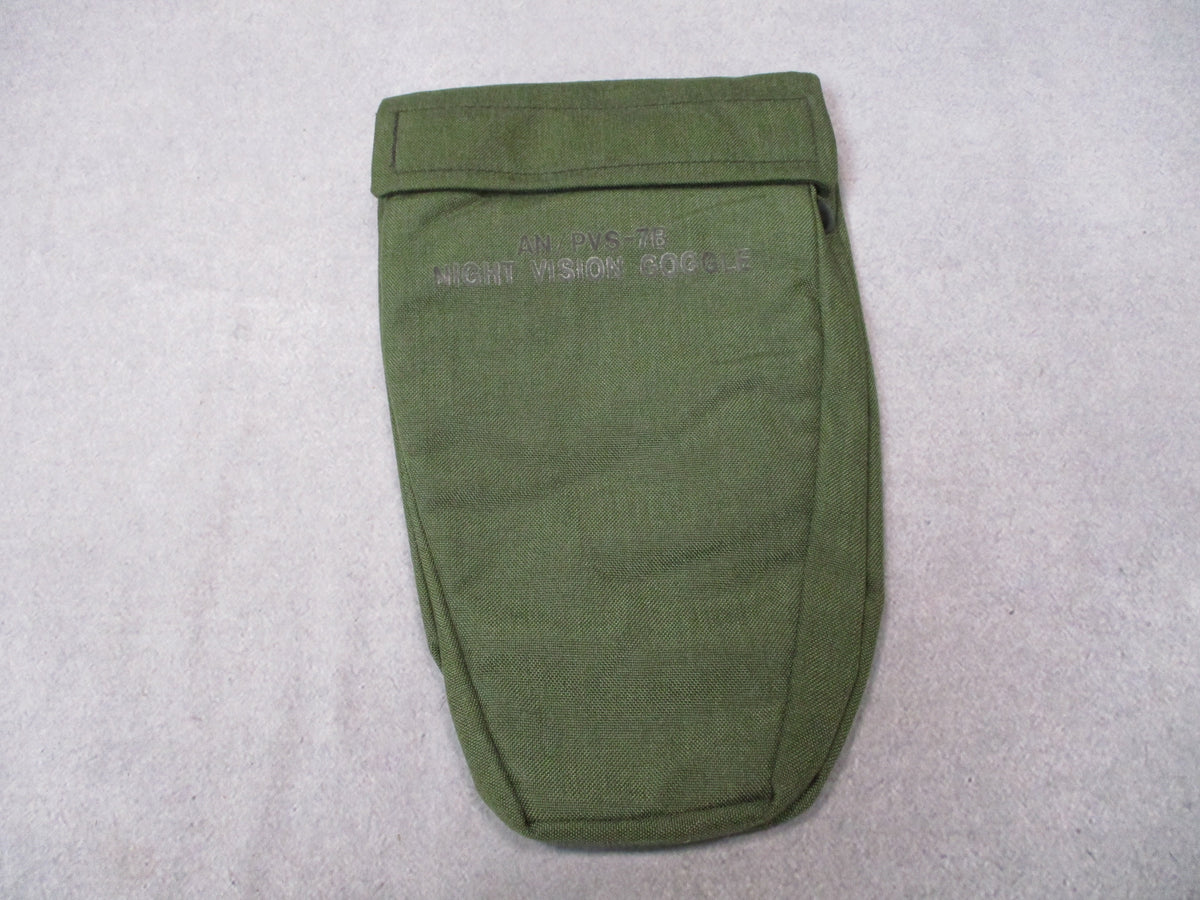OD green carry pouch for AN/PVS-7B night vision goggles, military surplus, shows durable fabric and secure closure.