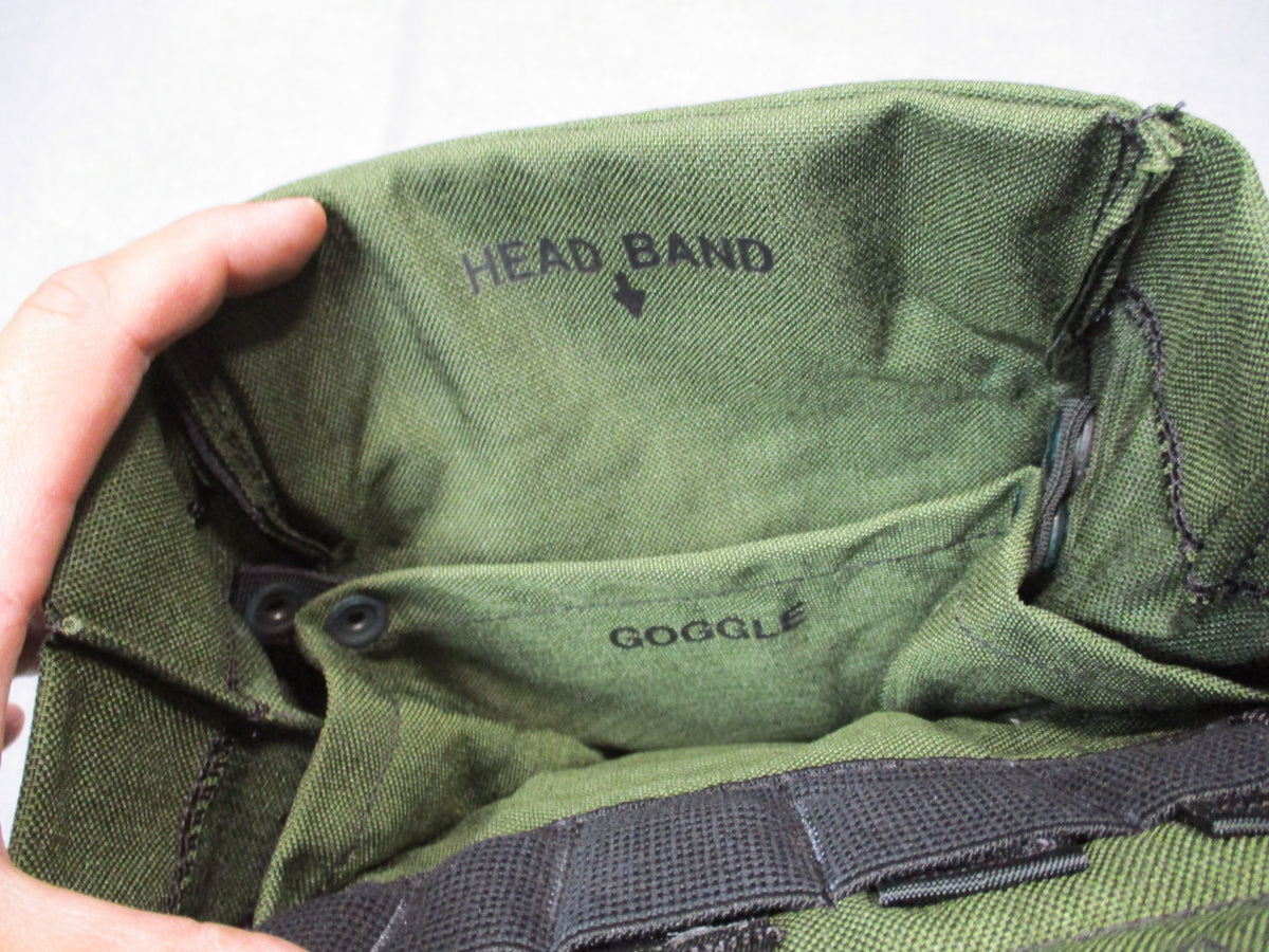 OD green carry pouch for AN/PVS-7B night vision goggles, military surplus, pouch with adjustable strap and durable fabric.