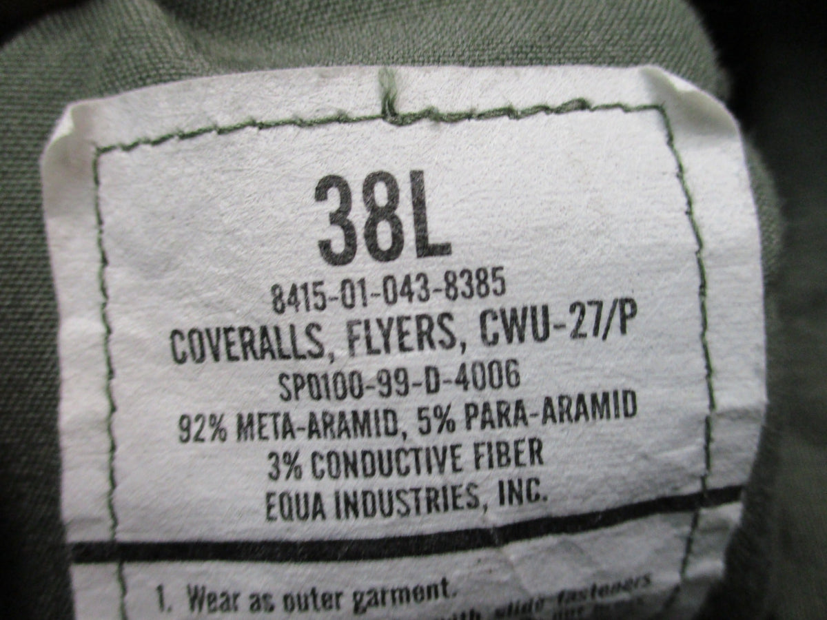 USGI CWU-27/P Flyers Flight Suit 38L Sage Green Aramid Captain Rank 8415-01-043-8385