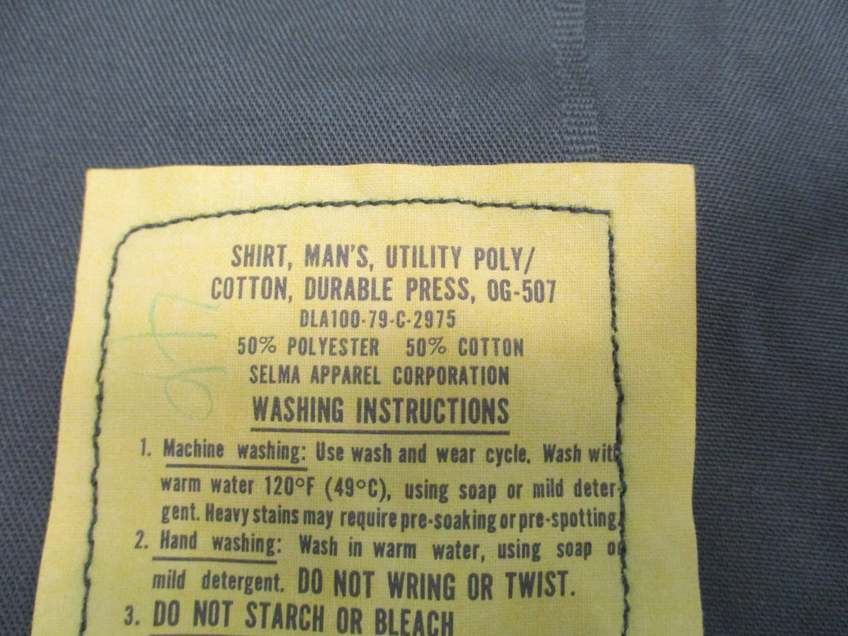 Selma Apparel US Army OG-507 Utility Shirt Olive Green 15 1/2 x 33