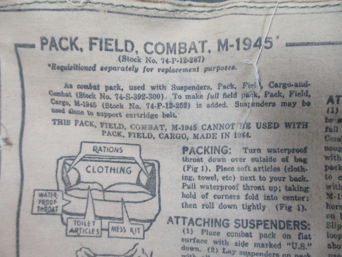 Vintage USGI M1945 Upper Combat Field Pack OD Canvas WWII Korea Era Used