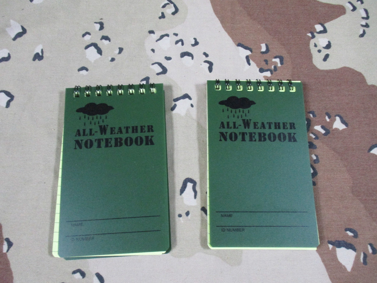 All-Weather Pocket Field Notepads 2 Pack Olive Green 3x5 Top Spiral Notebooks
