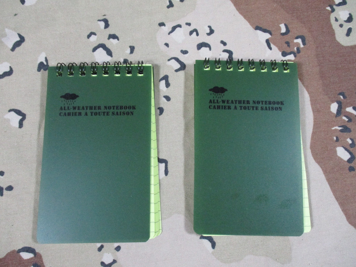 All-Weather Pocket Field Notepads 2 Pack Olive Green 3x5 Top Spiral Notebooks
