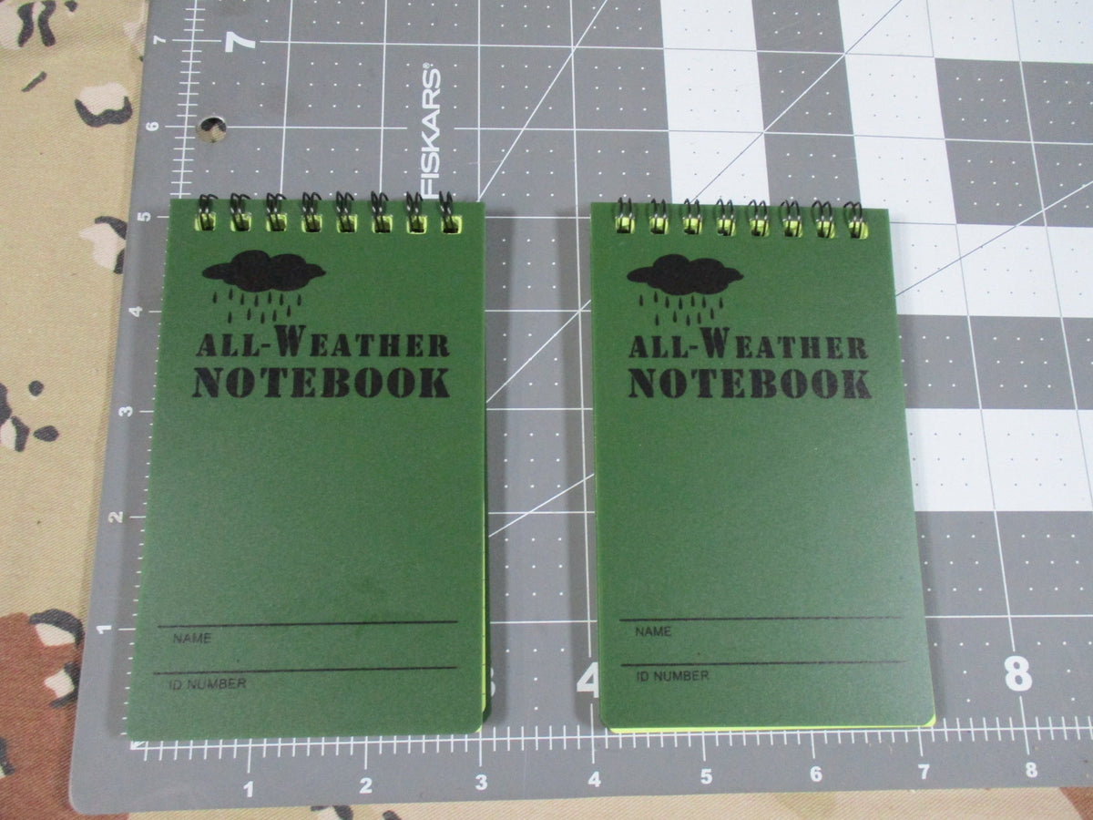 All-Weather Pocket Field Notepads 2 Pack Olive Green 3x5 Top Spiral Notebooks