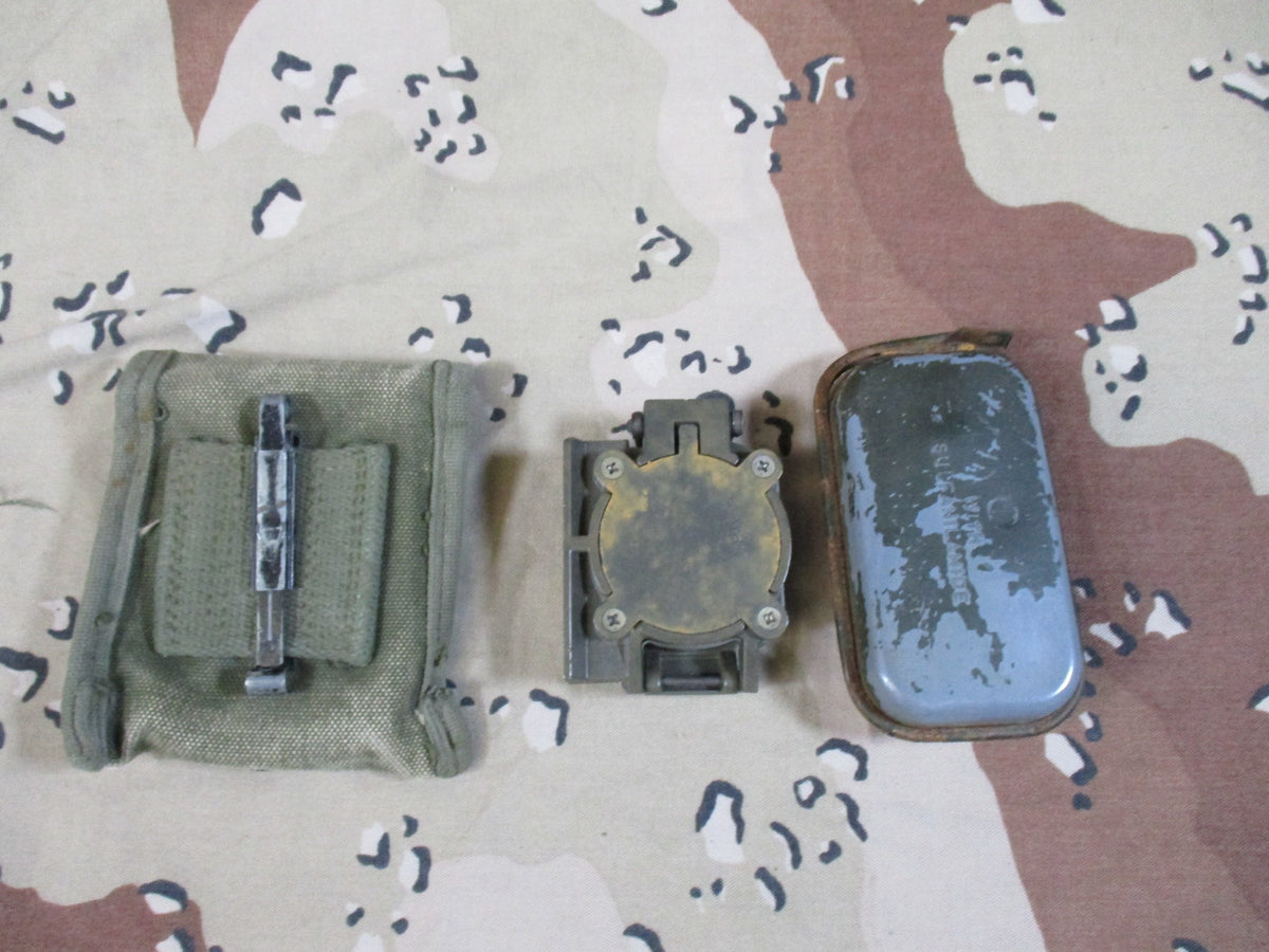 Vintage USGI M1956 Compass Pouch Japan Compass Carlisle Bandage Tin Set
