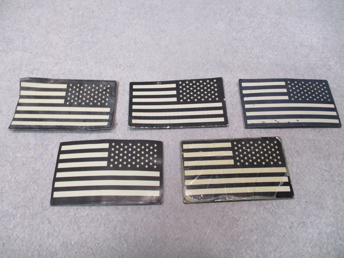 USGI 5-pack reverse American flag IR patches with hook back, 3.25 x 2 inches, used fair condition