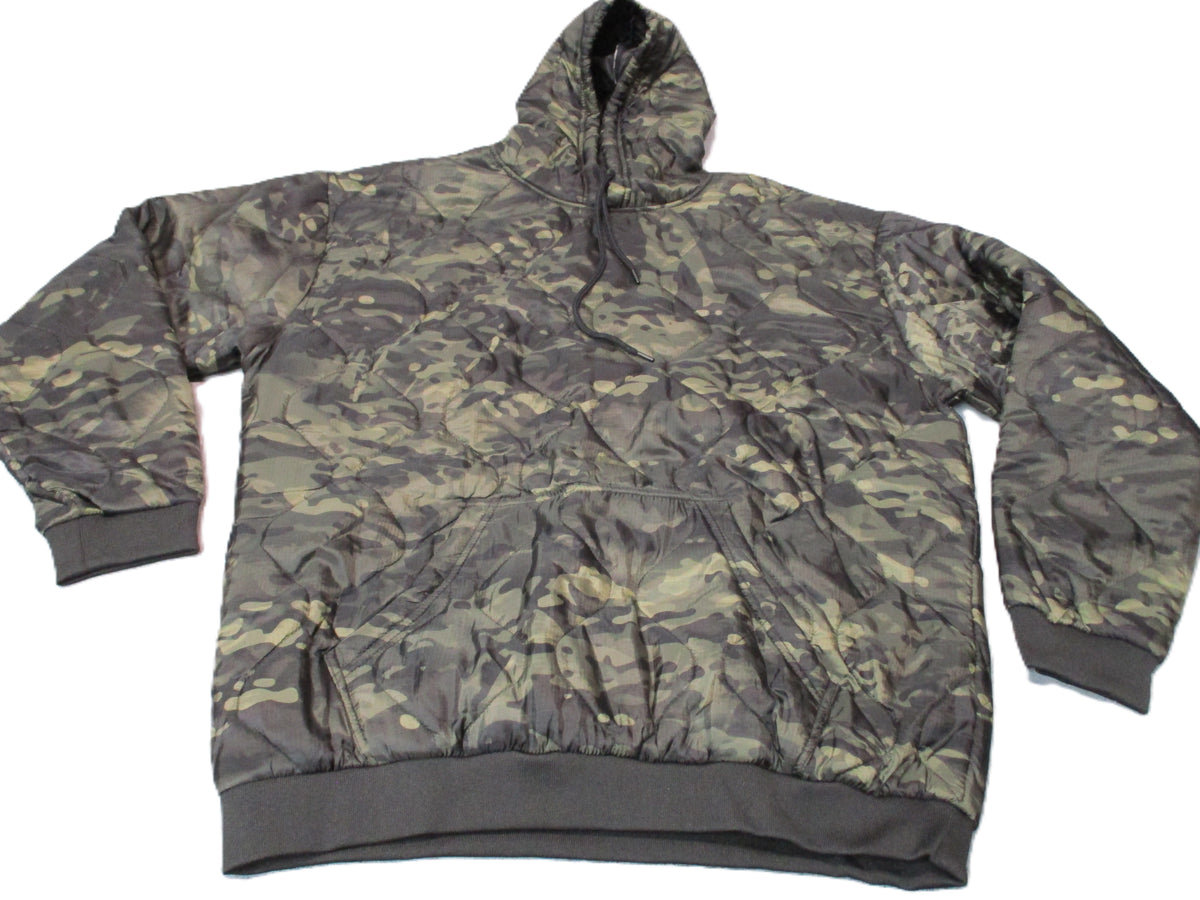 Woobie Gear men's black Multicam quilted pullover hoodie poncho liner, size 3XL