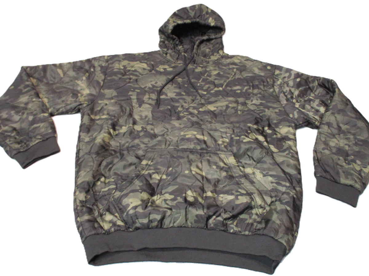 Woobie Gear black MultiCam quilted pullover hoodie, front view, XXL 2XLysize