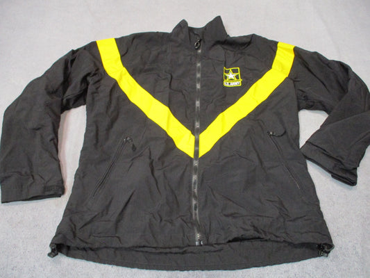 US Army APFU PT Jacket Women's Medium Regular Black Yellow Nylon Fitness Uniform
