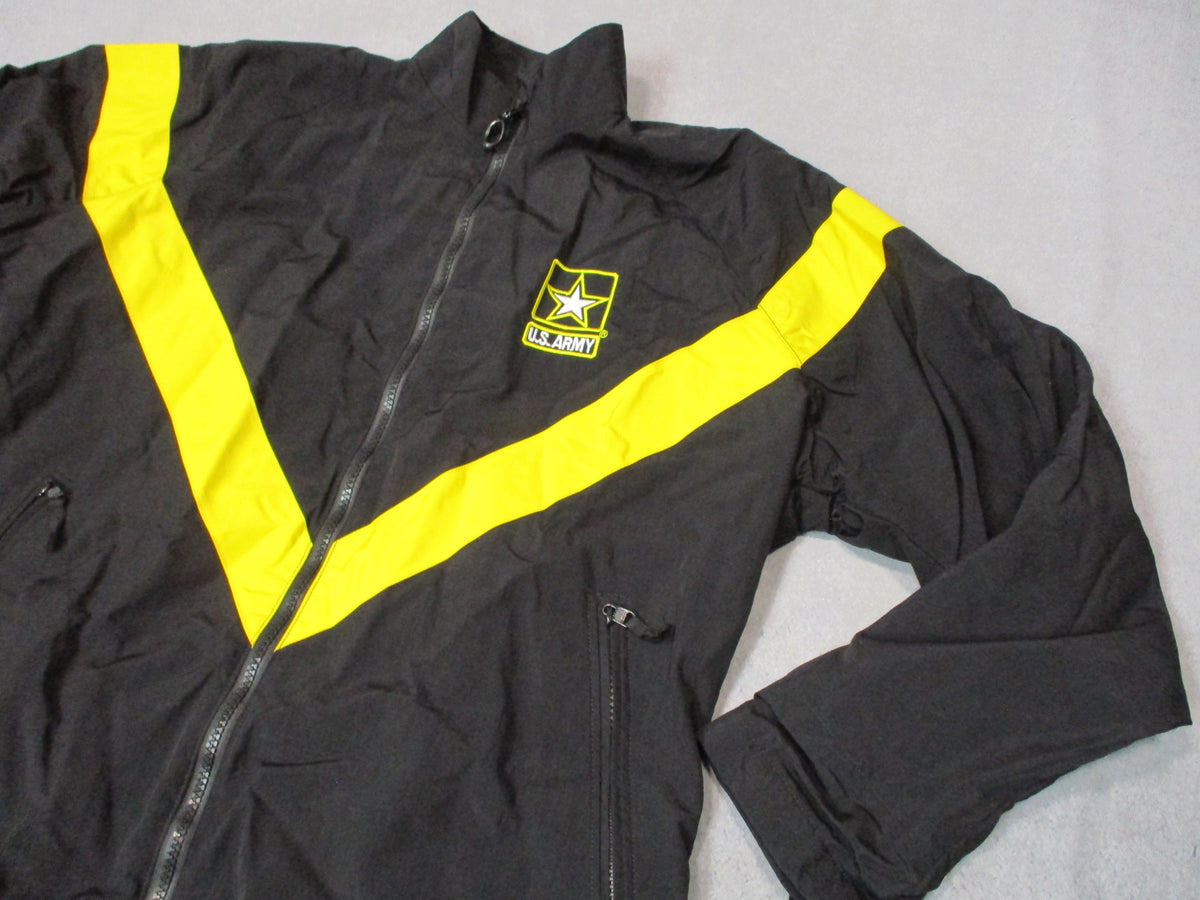 UNICOR US Army APFU PT Jacket women's medium regular, black and yellow nylon fitness uniform jacket