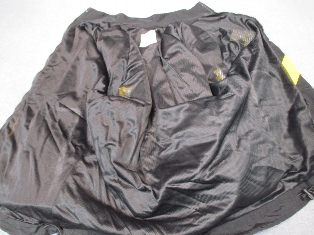 UNICOR US Army APFU women's PT jacket in black and yellow nylon, front view