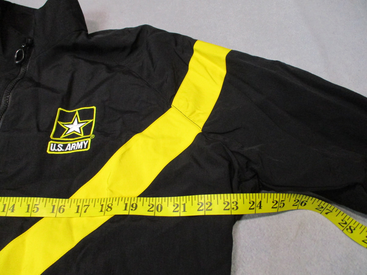 UNICOR women's US Army APFU PT jacket, black and yellow nylon fitness uniform, medium regular
