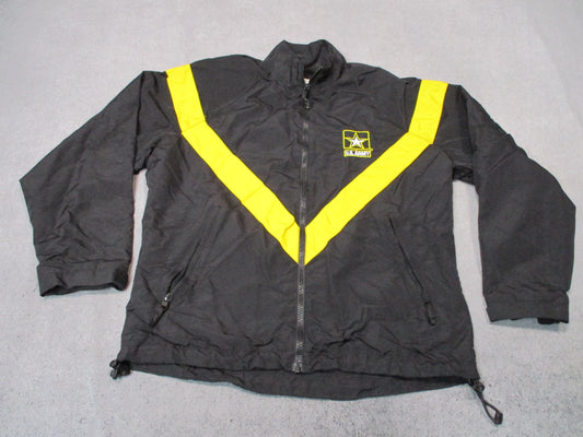 US Army APFU PT Jacket Women's XS Short Black Yellow Nylon Fitness Uniform