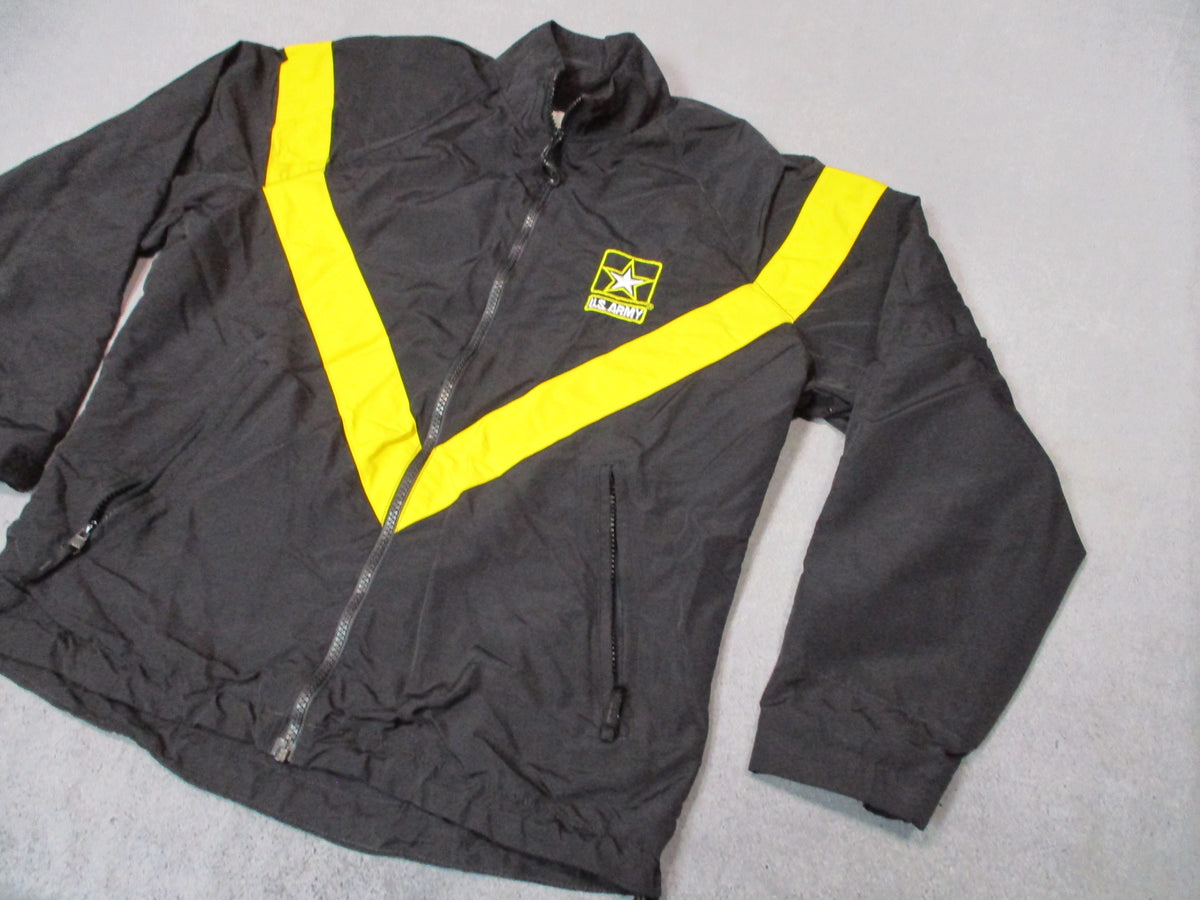 Women's US Army APFU PT jacket, XS Short, black and yellow nylon fitness uniform by Centex Military Gear