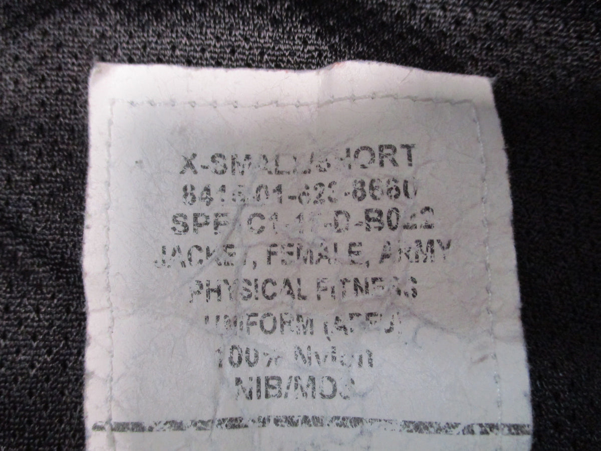 US Army APFU women's PT jacket by Centex Military Gear, black and yellow nylon, XS Short fitness uniform