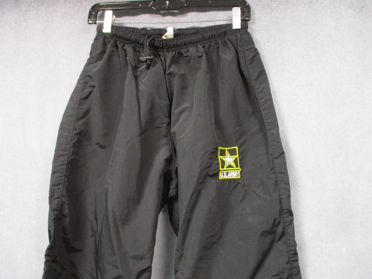 Women's Skilcraft US Army APFU PT pants in black nylon, medium long fitness uniform bottoms