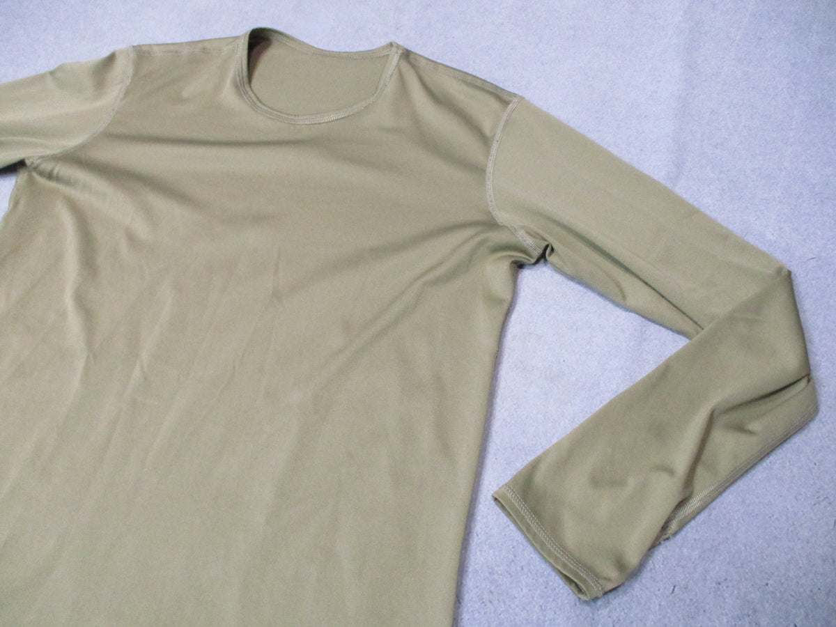 Milliken Military Silkweight base layer top in Tan 499, estimated XS, front view
